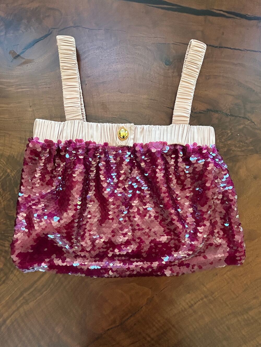 NWT Maude Club Beverly Sequin Crop Top S Pink Revolve Anthropologie